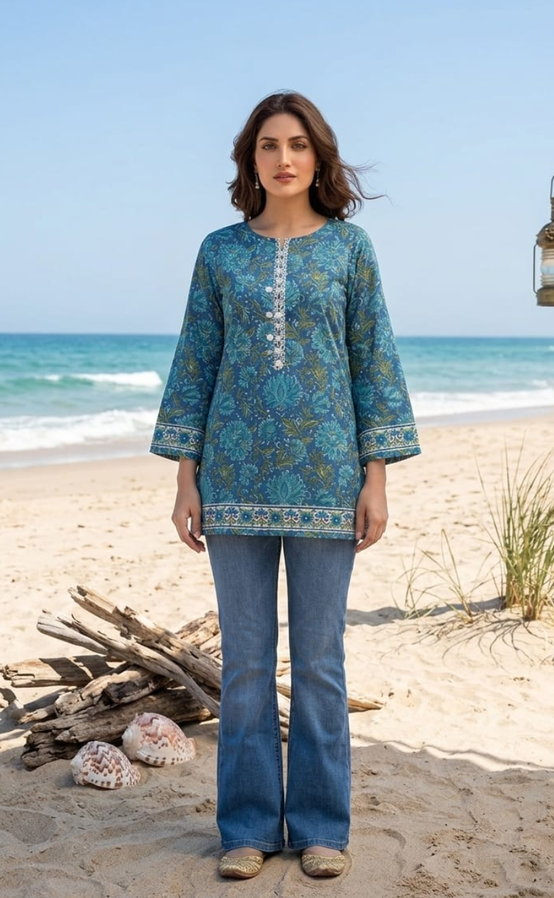Blue Garden Jaipur Cotton Short Kurti. Pure Versatile Cotton. | Laces and Frills