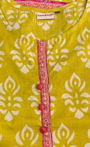 Yellow Floral Jaipur Cotton Short Kurti. Pure Versatile Cotton. | Laces and Frills