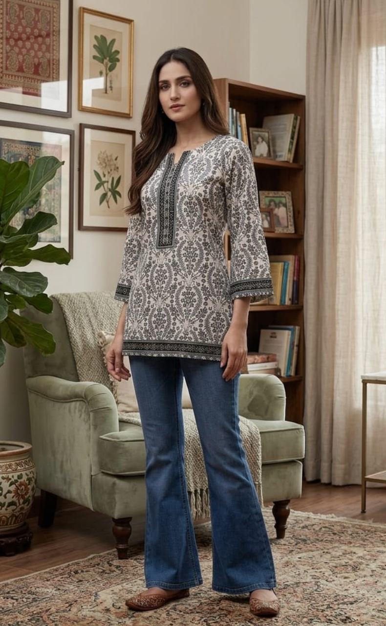 Black Garden Jaipur Cotton Short Kurti. Pure Versatile Cotton. | Laces and Frills