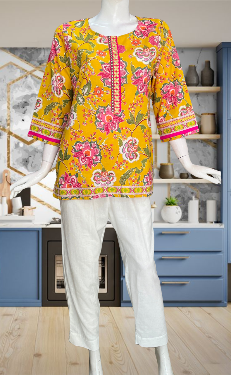 Yellow Garden Jaipur Cotton Short Kurti. Pure Versatile Cotton. | Laces and Frills