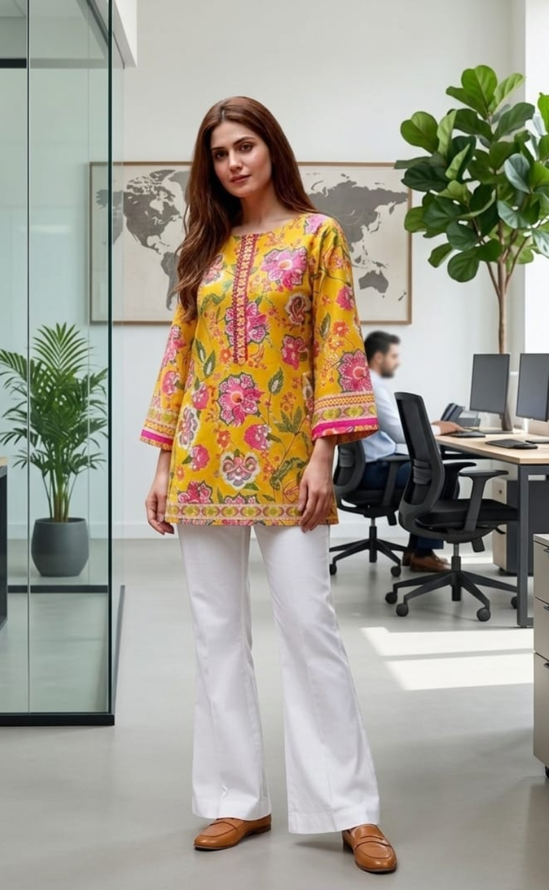 Yellow Garden Jaipur Cotton Short Kurti. Pure Versatile Cotton. | Laces and Frills
