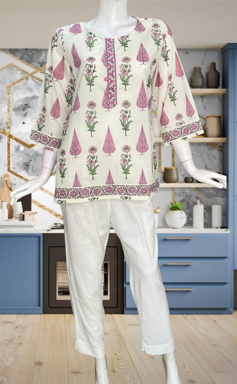 Purple Floral Jaipur Cotton Short Kurti. Pure Versatile Cotton. | Laces and Frills