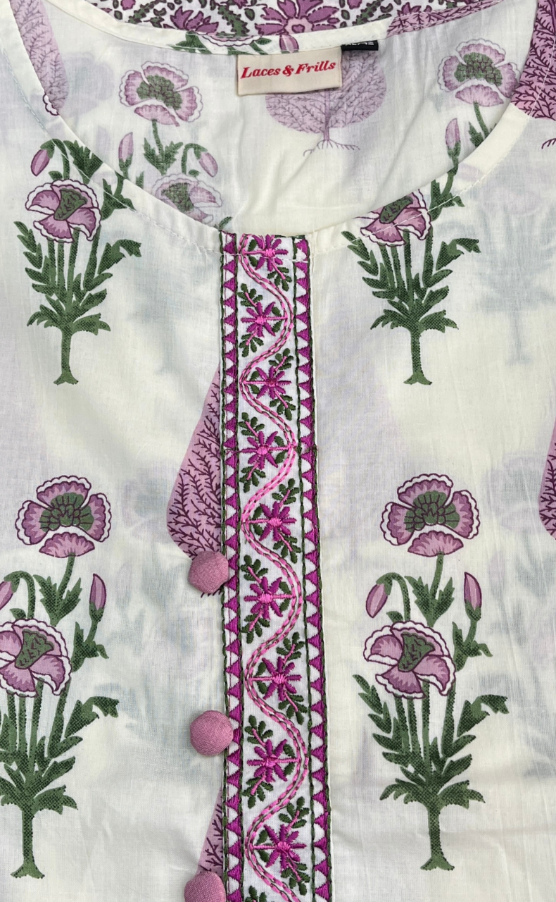 Purple Floral Jaipur Cotton Short Kurti. Pure Versatile Cotton. | Laces and Frills