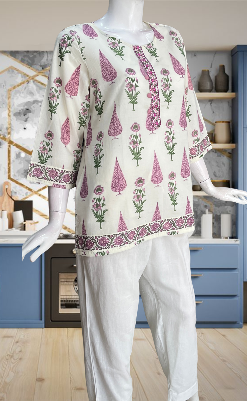 Purple Floral Jaipur Cotton Short Kurti. Pure Versatile Cotton. | Laces and Frills