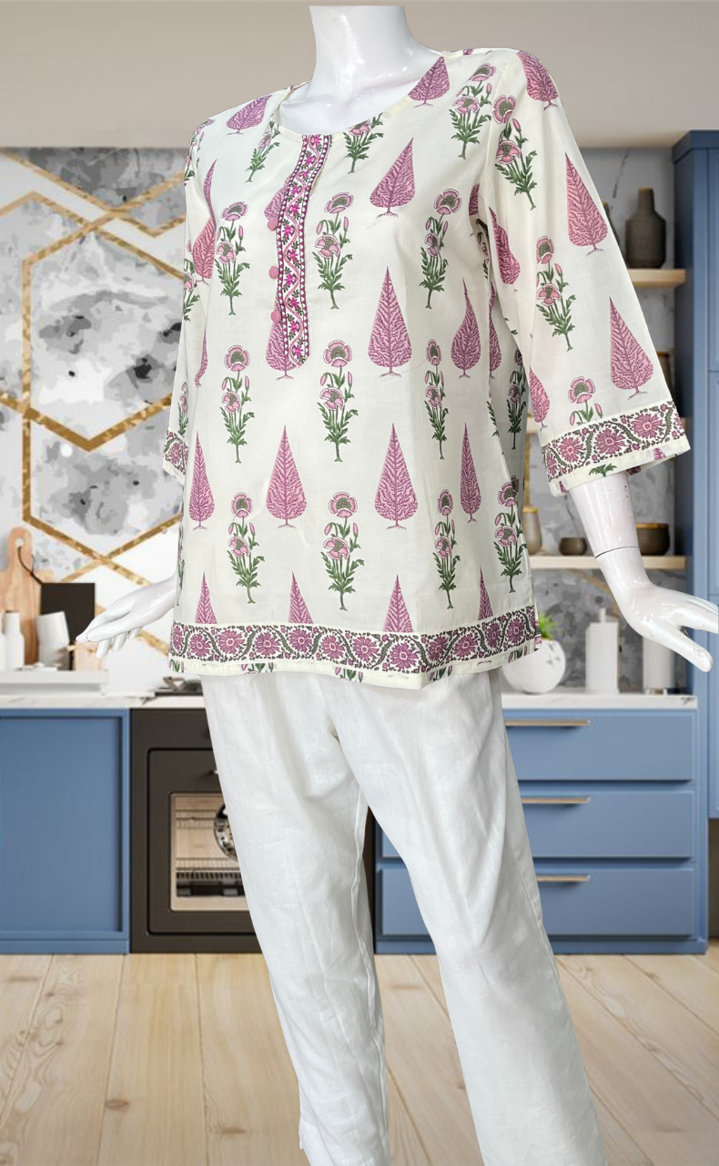 Purple Floral Jaipur Cotton Short Kurti. Pure Versatile Cotton. | Laces and Frills