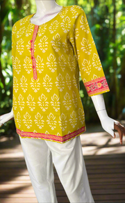 Yellow Floral Jaipur Cotton Short Kurti. Pure Versatile Cotton. | Laces and Frills