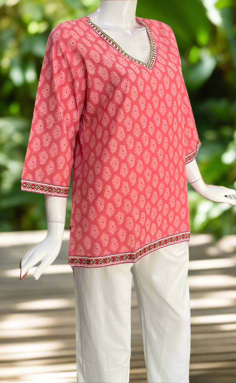 Pink Paisley Print Jaipur Cotton Short Kurti. Pure Versatile Cotton. | Laces and Frills