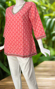 Pink Paisley Print Jaipur Cotton Short Kurti. Pure Versatile Cotton. | Laces and Frills