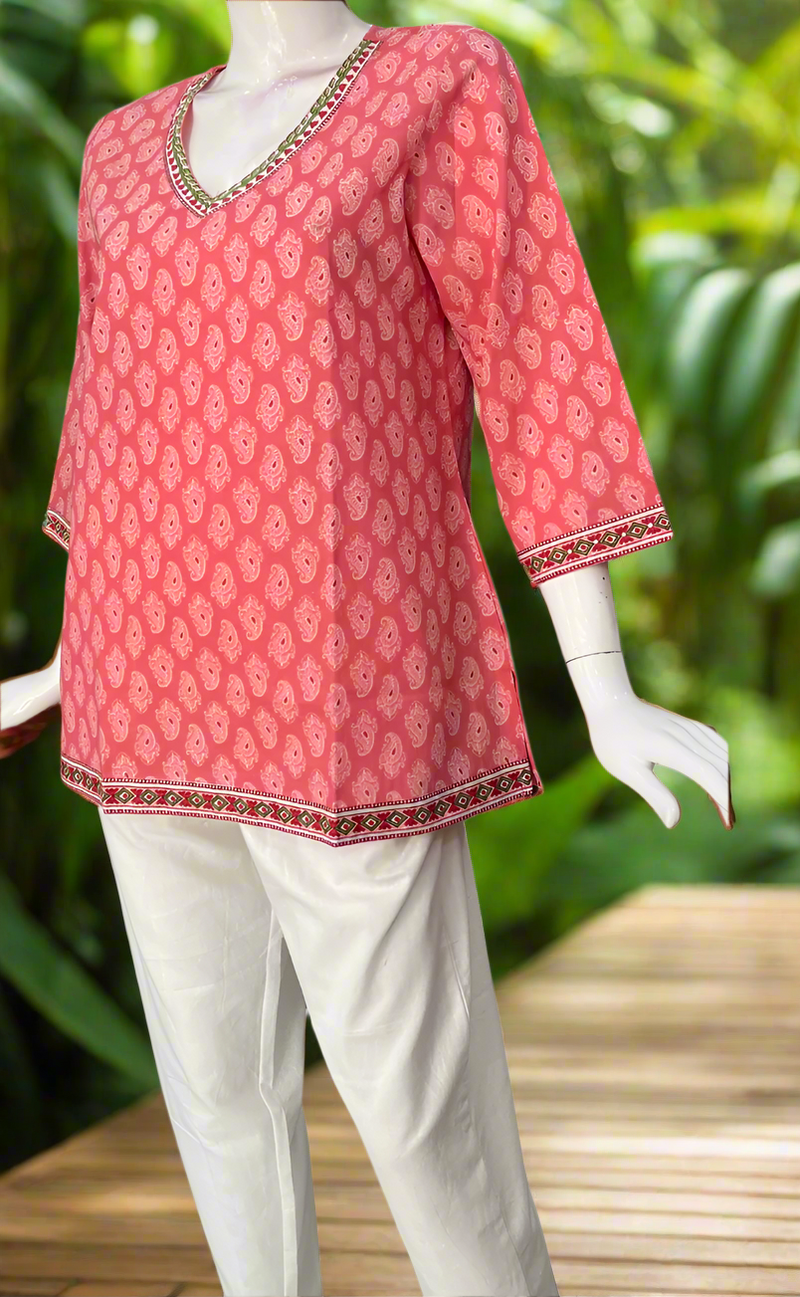 Pink Paisley Print Jaipur Cotton Short Kurti. Pure Versatile Cotton. | Laces and Frills