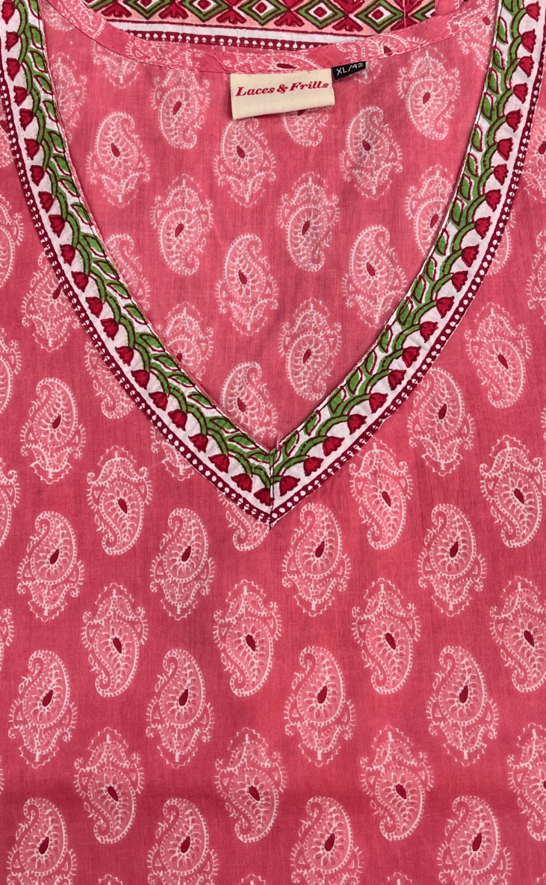 Pink Paisley Print Jaipur Cotton Short Kurti. Pure Versatile Cotton. | Laces and Frills