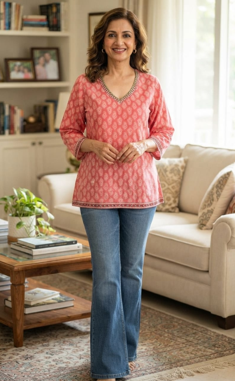 Pink Paisley Print Jaipur Cotton Short Kurti. Pure Versatile Cotton. | Laces and Frills