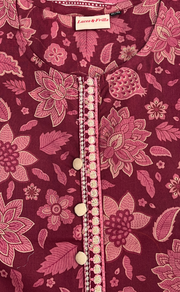 Maroon Floral Jaipur Cotton Short Kurti. Pure Versatile Cotton. | Laces and Frills