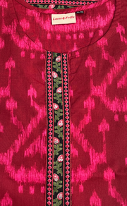 Maroon/Pink Ikkat Jaipur Cotton Short Kurti. Pure Versatile Cotton. | Laces and Frills