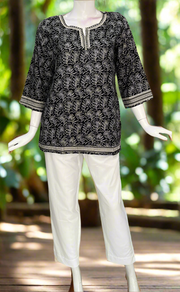 Black Floral Jaipur Cotton Short Kurti. Pure Versatile Cotton. | Laces and Frills
