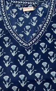 Blue Flora Jaipur Cotton Short Kurti. Pure Versatile Cotton. | Laces and Frills