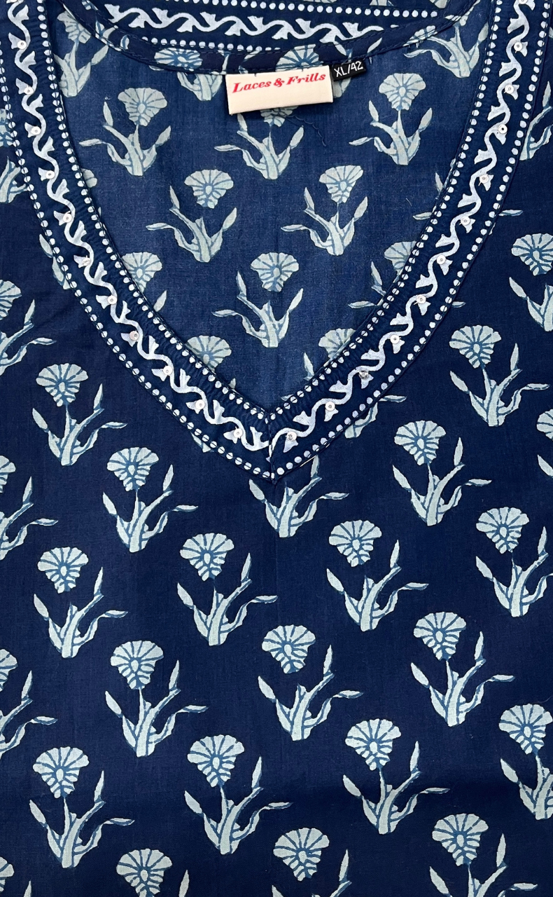 Blue Flora Jaipur Cotton Short Kurti. Pure Versatile Cotton. | Laces and Frills