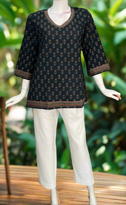 Indigo Blue Tiny Flora Jaipur Cotton Short Kurti. Pure Versatile Cotton. | Laces and Frills