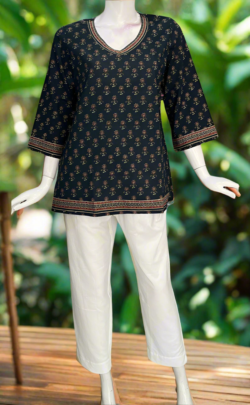 Indigo Blue Tiny Flora Jaipur Cotton Short Kurti. Pure Versatile Cotton. | Laces and Frills