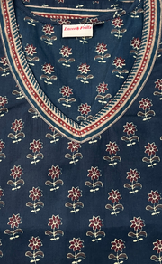 Indigo Blue Tiny Flora Jaipur Cotton Short Kurti. Pure Versatile Cotton. | Laces and Frills