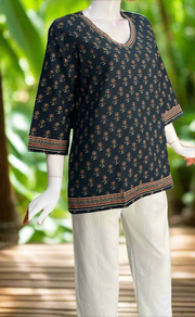 Indigo Blue Tiny Flora Jaipur Cotton Short Kurti. Pure Versatile Cotton. | Laces and Frills