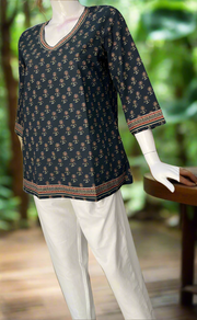 Indigo Blue Tiny Flora Jaipur Cotton Short Kurti. Pure Versatile Cotton. | Laces and Frills