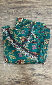 Bottle Green Garden Jaipur Cotton Kurti With Pant And Dupatta Set.Pure Versatile Cotton. | Laces and Frills - Laces and Frills