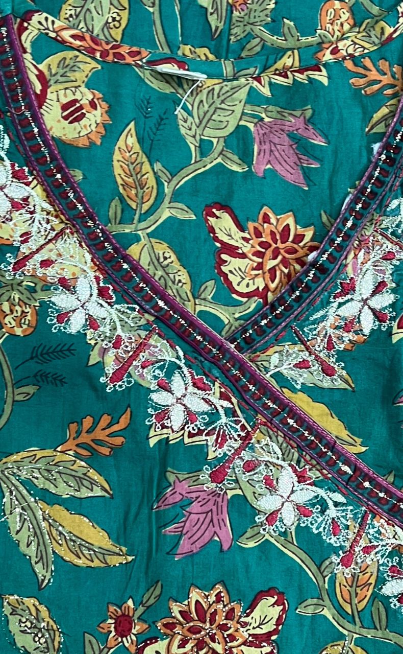 Bottle Green Garden Jaipur Cotton Kurti With Pant And Dupatta Set.Pure Versatile Cotton. | Laces and Frills - Laces and Frills