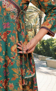 Bottle Green Garden Jaipur Cotton Kurti With Pant And Dupatta Set.Pure Versatile Cotton. | Laces and Frills - Laces and Frills