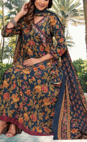 Navy Blue Garden Jaipur Cotton Kurti With Pant And Dupatta Set.Pure Versatile Cotton. | Laces and Frills - Laces and Frills