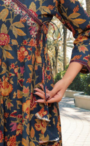 Navy Blue Garden Jaipur Cotton Kurti With Pant And Dupatta Set.Pure Versatile Cotton. | Laces and Frills - Laces and Frills