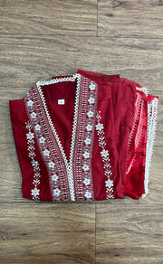Maroon Flora Jaipur Cotton Kurti With Pant And Dupatta Set.Pure Versatile Cotton. | Laces and Frills - Laces and Frills
