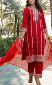 Maroon Flora Jaipur Cotton Kurti With Pant And Dupatta Set.Pure Versatile Cotton. | Laces and Frills - Laces and Frills