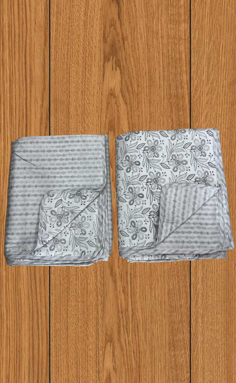 Blanket | Dohar. Grey Floral soft & Cozy. Two Pc Single bed | Laces and Frills