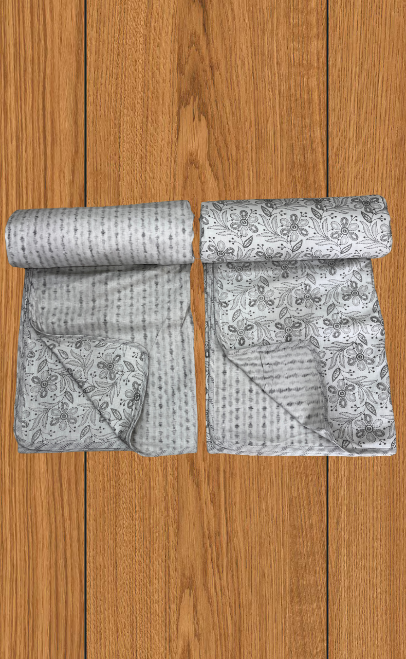 Blanket | Dohar. Grey Floral soft & Cozy. Two Pc Single bed | Laces and Frills