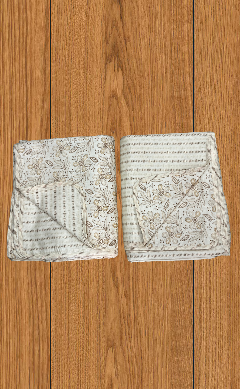 Blanket | Dohar. Cream Floral soft & Cozy. Two Pc Single bed | Laces and Frills