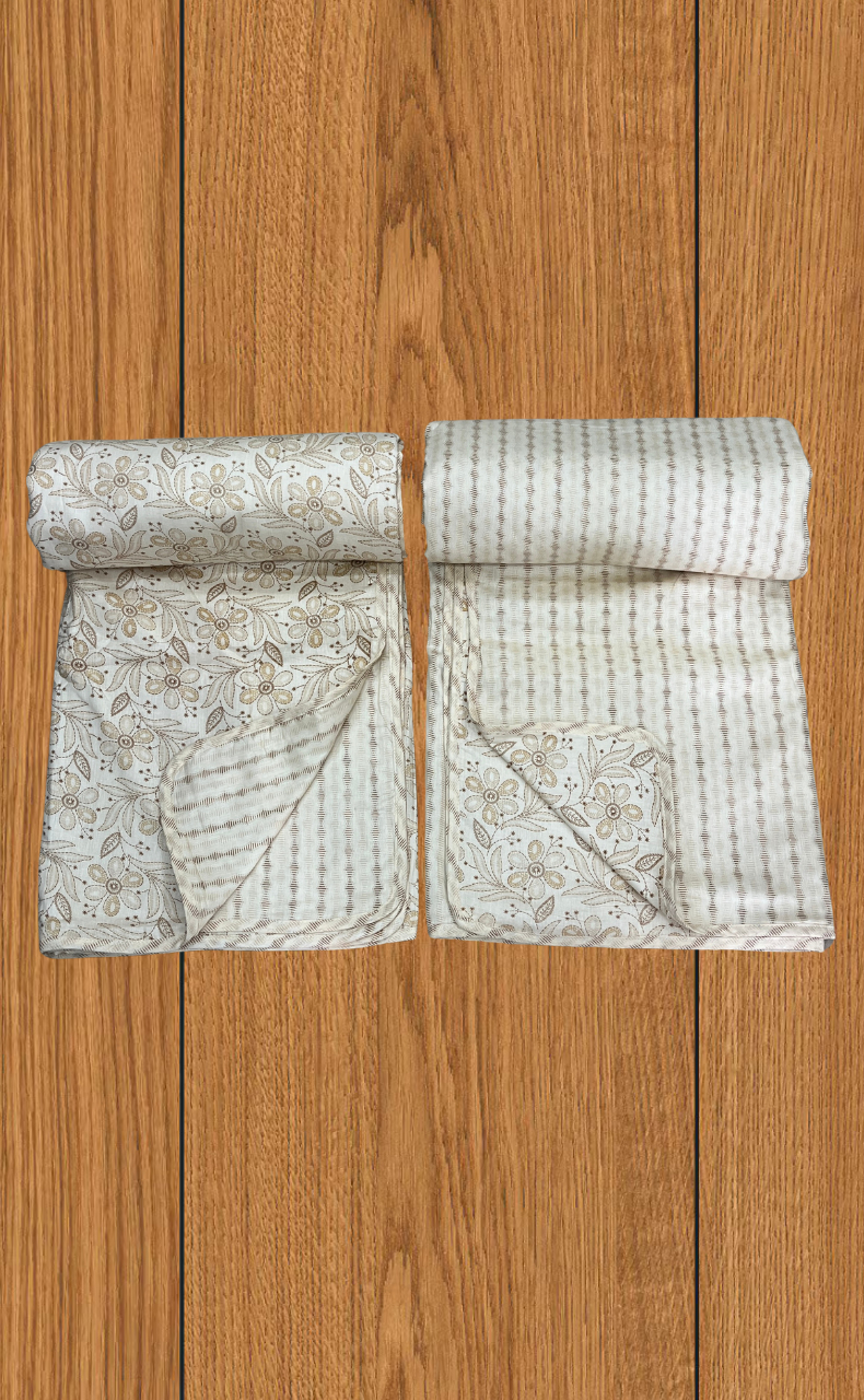 Blanket | Dohar. Cream Floral soft & Cozy. Two Pc Single bed | Laces and Frills