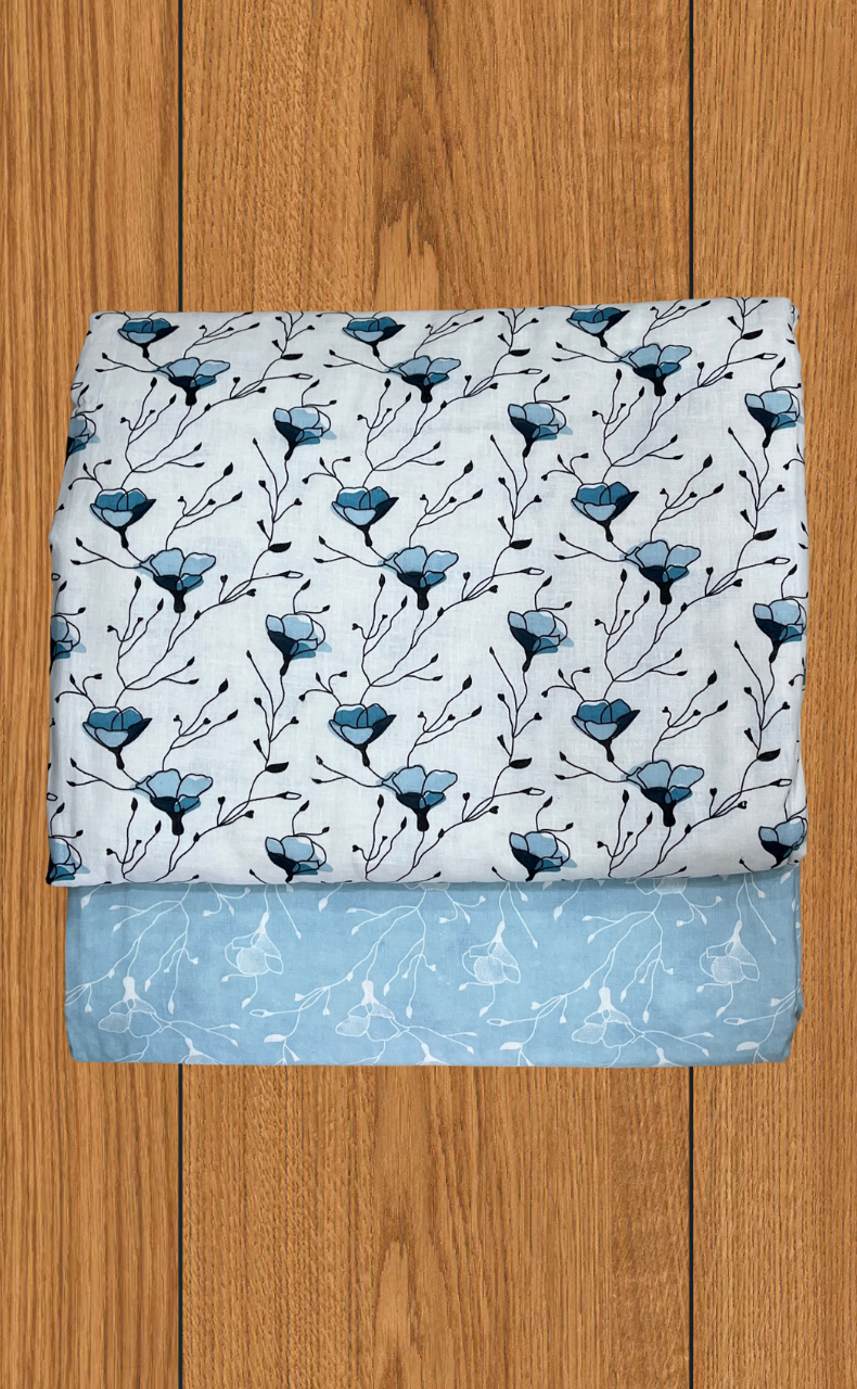 Blanket | Dohar. Sky Blue Flora soft & Cozy. Two Pc Single bed | Laces and Frills