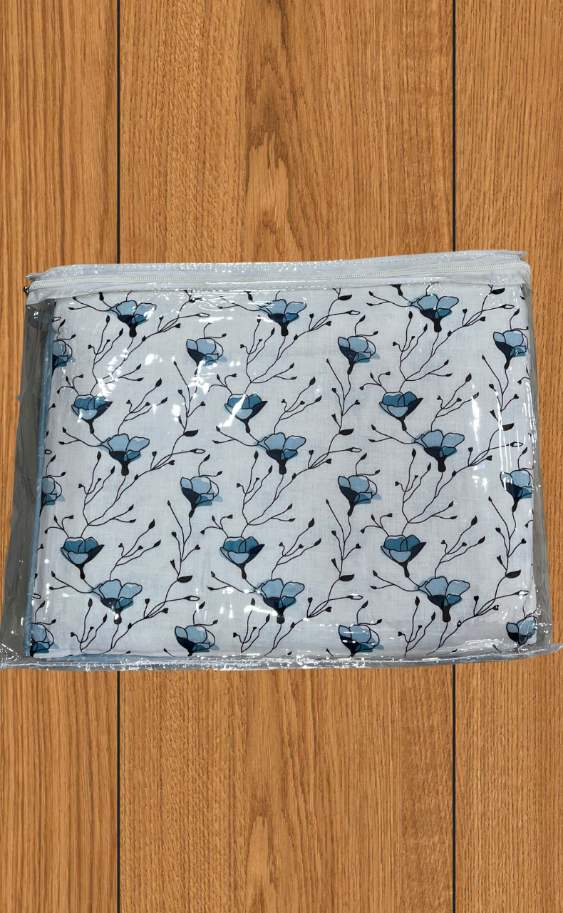 Blanket | Dohar. Sky Blue Flora soft & Cozy. Two Pc Single bed | Laces and Frills