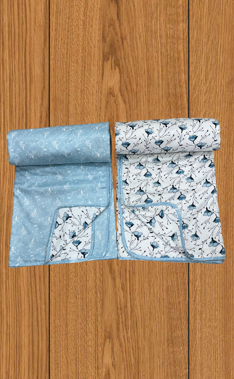 Blanket | Dohar. Sky Blue Flora soft & Cozy. Two Pc Single bed | Laces and Frills