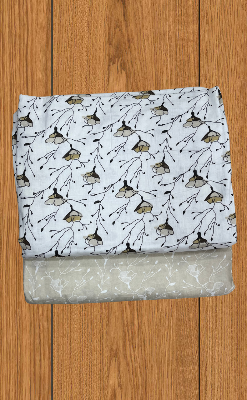 Blanket | Dohar. Beige Flora soft & Cozy. Two Pc Single bed | Laces and Frills