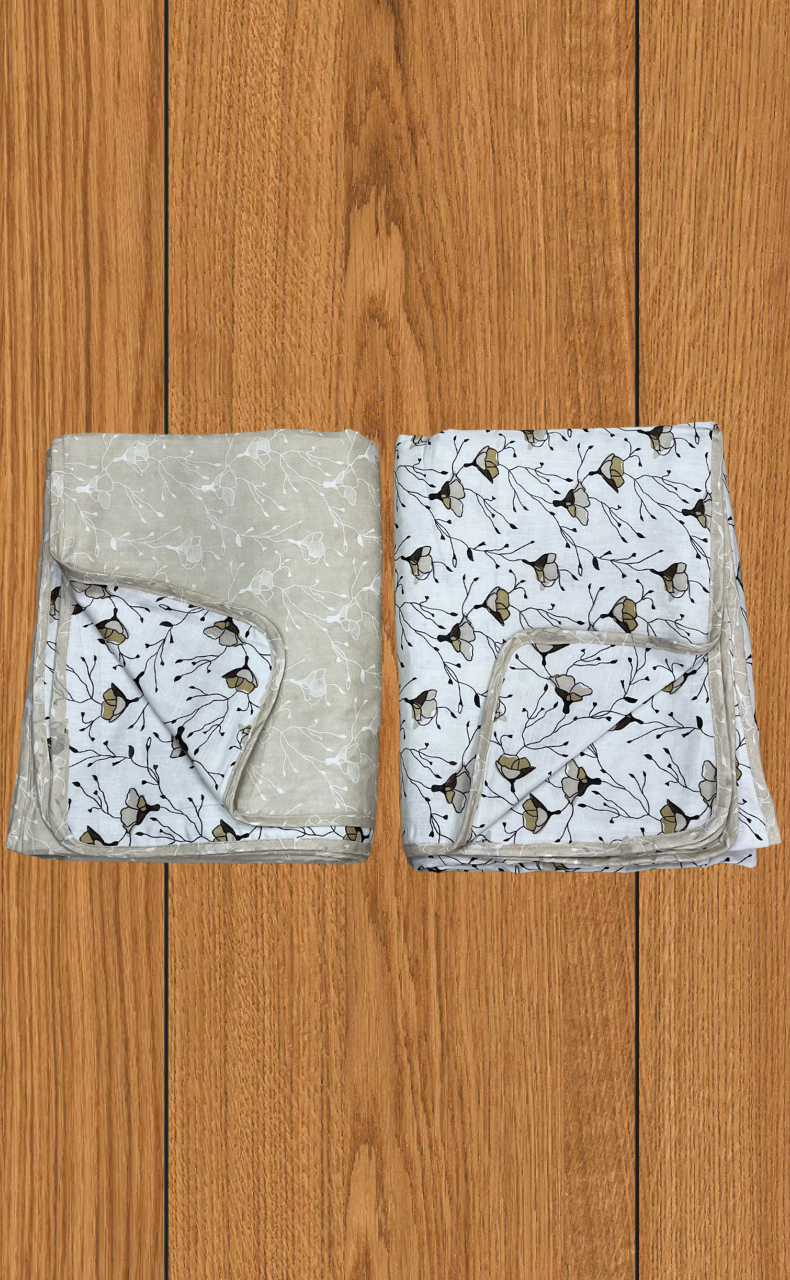 Blanket | Dohar. Beige Flora soft & Cozy. Two Pc Single bed | Laces and Frills