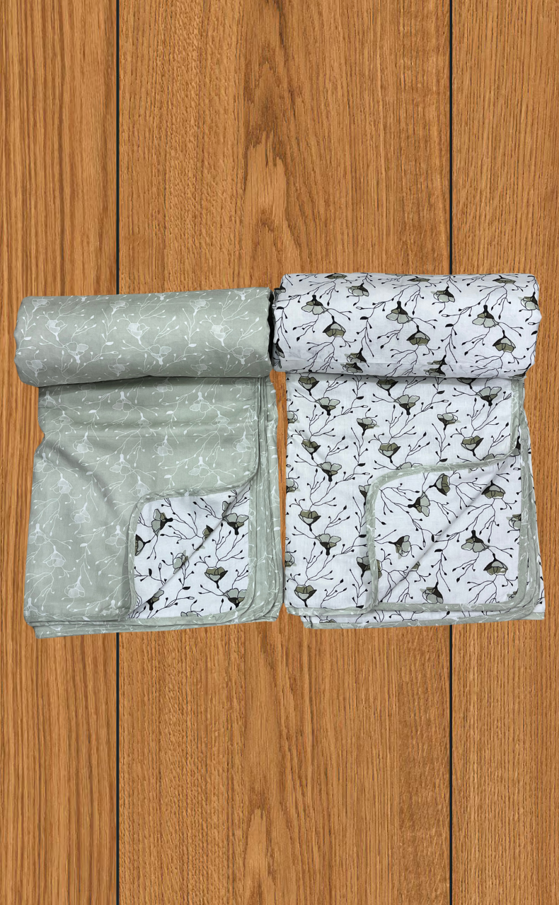 Blanket | Dohar. Pista Green Flora soft & Cozy. Two Pc Single bed | Laces and Frills