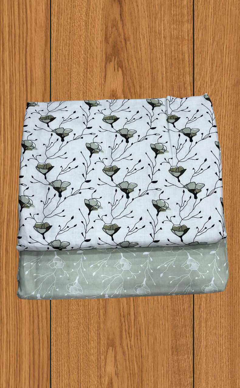 Blanket | Dohar. Pista Green Flora soft & Cozy. Two Pc Single bed | Laces and Frills