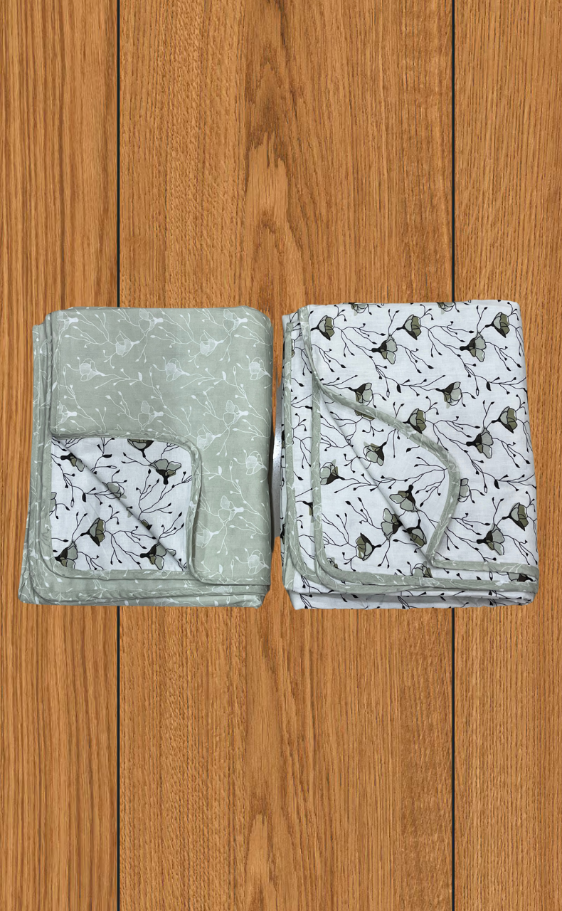 Blanket | Dohar. Pista Green Flora soft & Cozy. Two Pc Single bed | Laces and Frills