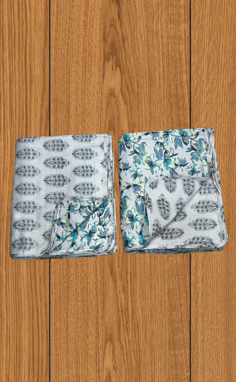 Blanket | Dohar. Sea Green Garden soft & Cozy. Two Pc Single bed | Laces and Frills