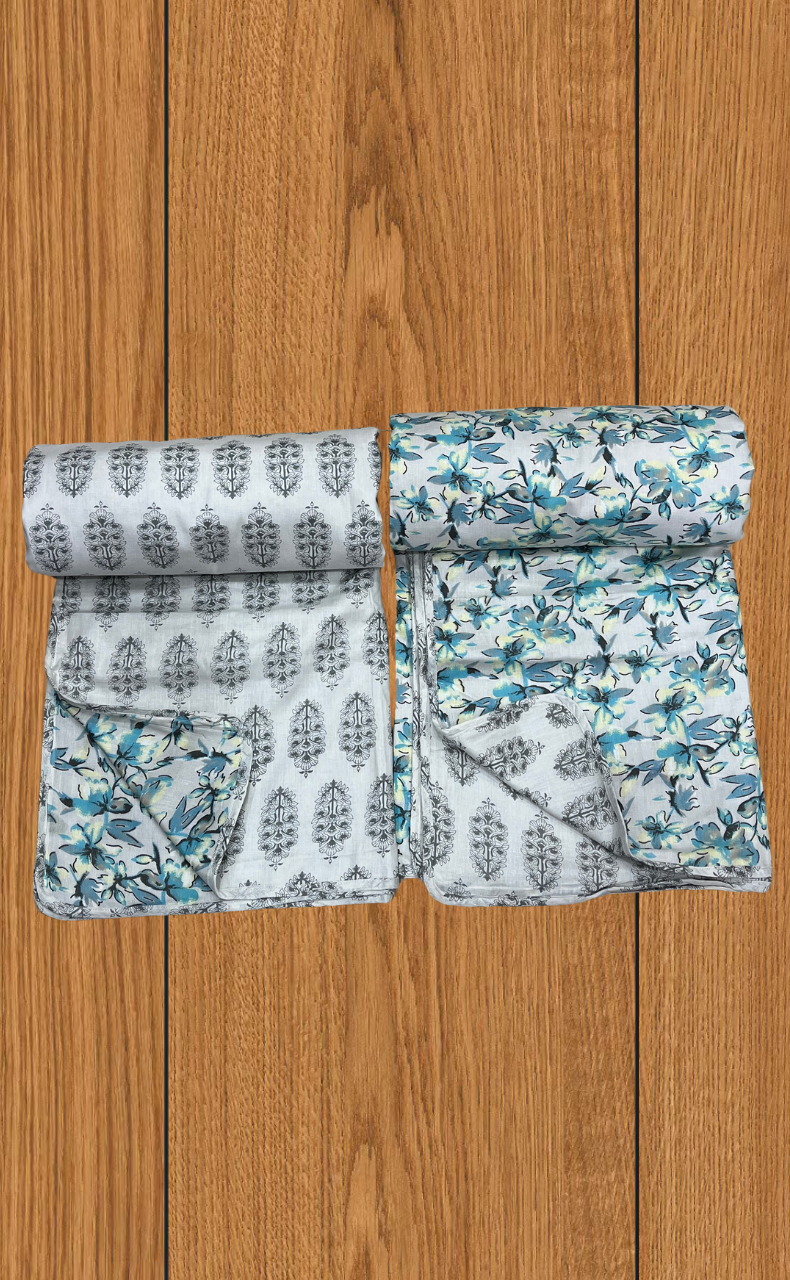 Blanket | Dohar. Sea Green Garden soft & Cozy. Two Pc Single bed | Laces and Frills