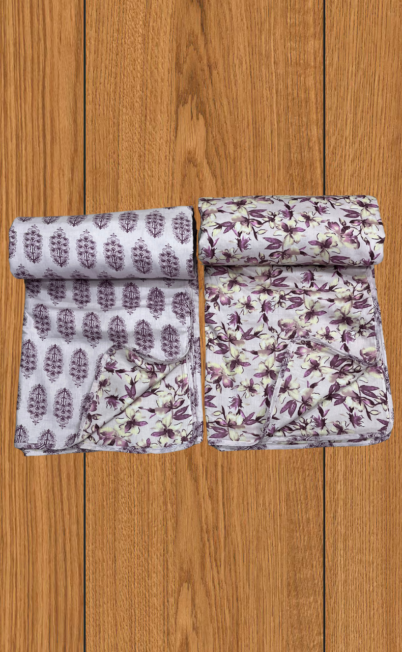 Blanket | Dohar. Purple Garden soft & Cozy. Two Pc Single bed | Laces and Frills