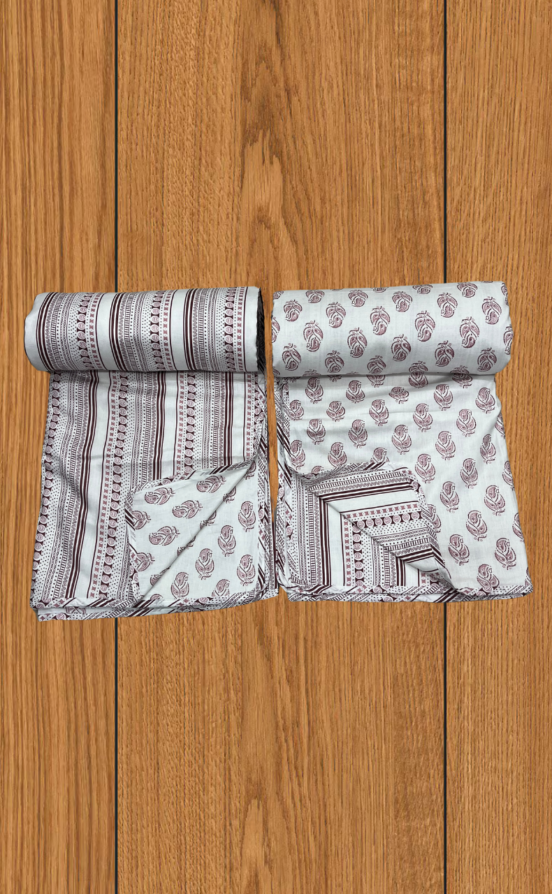 Blanket | Dohar. Maroon Leafy soft & Cozy. Two Pc Single bed | Laces and Frills