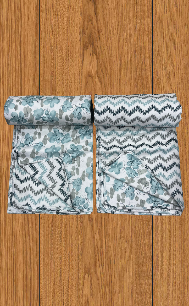 Blanket | Dohar. Sea Green Flora soft & Cozy. Two Pc Single bed | Laces and Frills