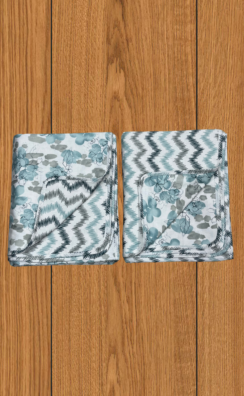 Blanket | Dohar. Sea Green Flora soft & Cozy. Two Pc Single bed | Laces and Frills